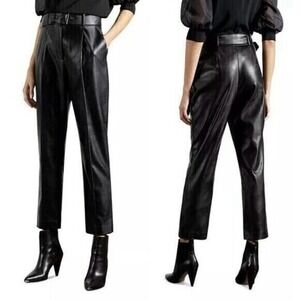 Ted Baker Leather Pants Womens 2 Black Faydell High‎ Waisted Belted Trousers New